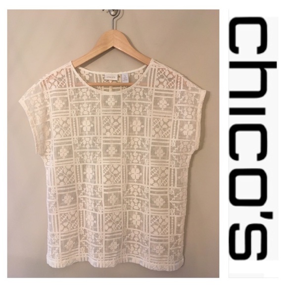 Chico's Tops - Chico’s Cross stitch Lace Top Size 1 Ivory